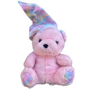 Vintage 1987 Mac Bear Princess Soft Toys Pink Plush Plaid Nightcap 8 inch